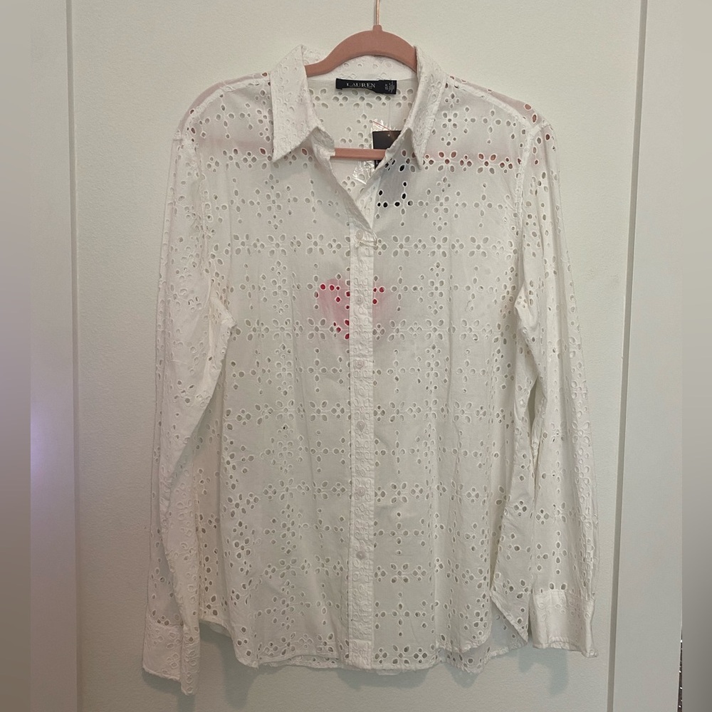 NWT Lauren Ralph Lauren White Eyelet Shirt – Size XL - Picture 3 of 6